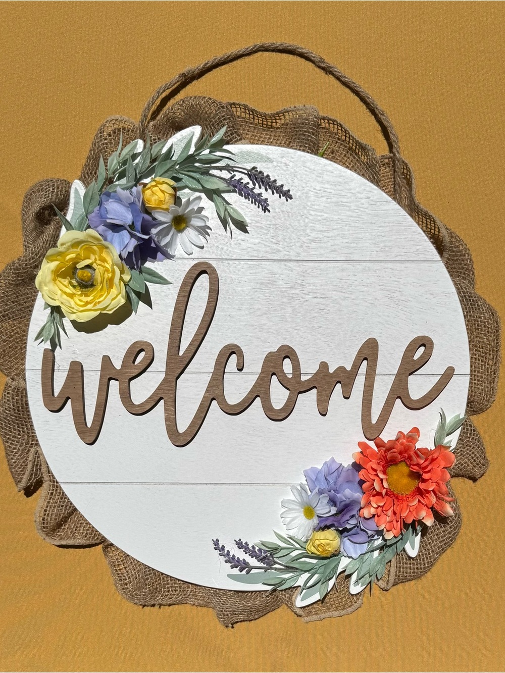 Welcome Floral Summer Boho Rustic Farmhouse Front Door Entryway Wall Sign